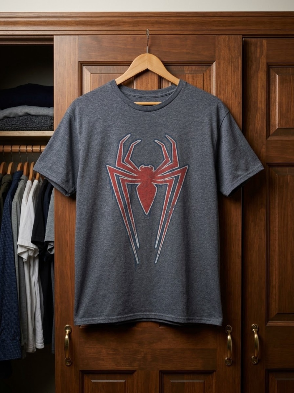 Marvel Men's Short-Sleeve Graphic Tee - Charcoal with Red Spider